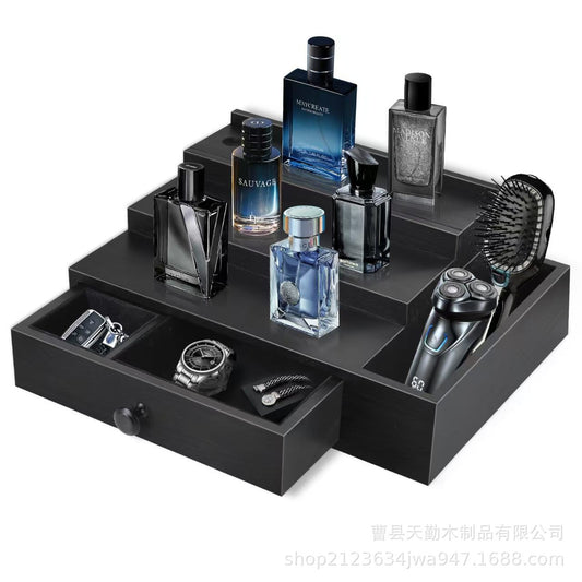 Cross-Border Wooden Multi-Layer Cosmetics Storage Box With Drawer Ladder Storage Rack Simple Wooden Perfume Display Rack